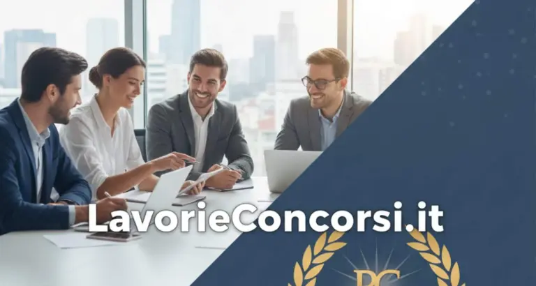 Professionisti in ufficio che collaborano su documenti per concorsi pubblici e offerte di lavoro di LavorieConcorsi.it