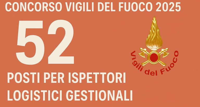 Banner del concorso 2025 dei Vigili del Fuoco per 52 posti da ispettore logistico gestionale