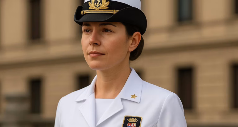 Ufficiale donna della Marina Militare italiana in uniforme bianca