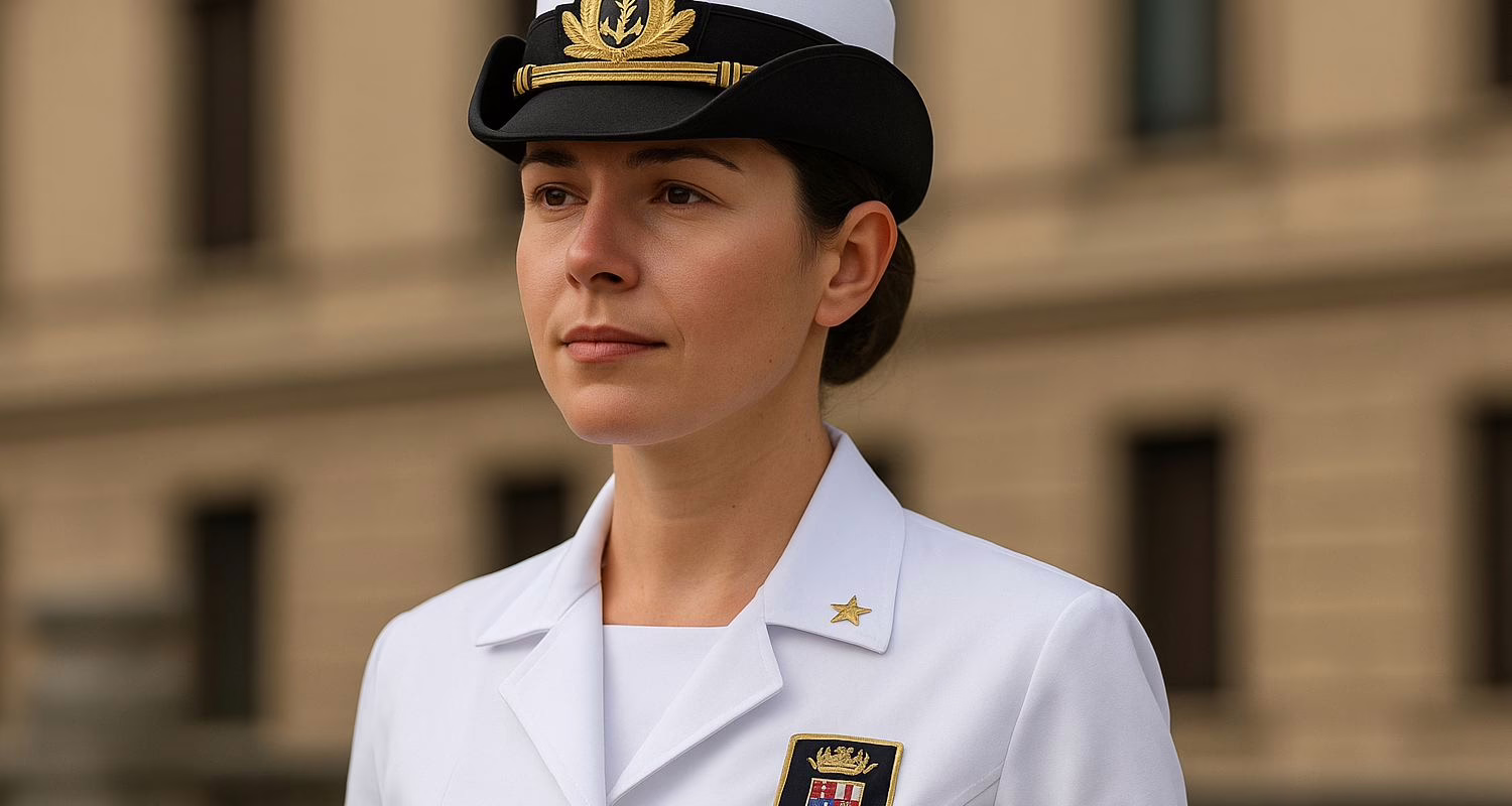 Ufficiale donna della Marina Militare italiana in uniforme bianca