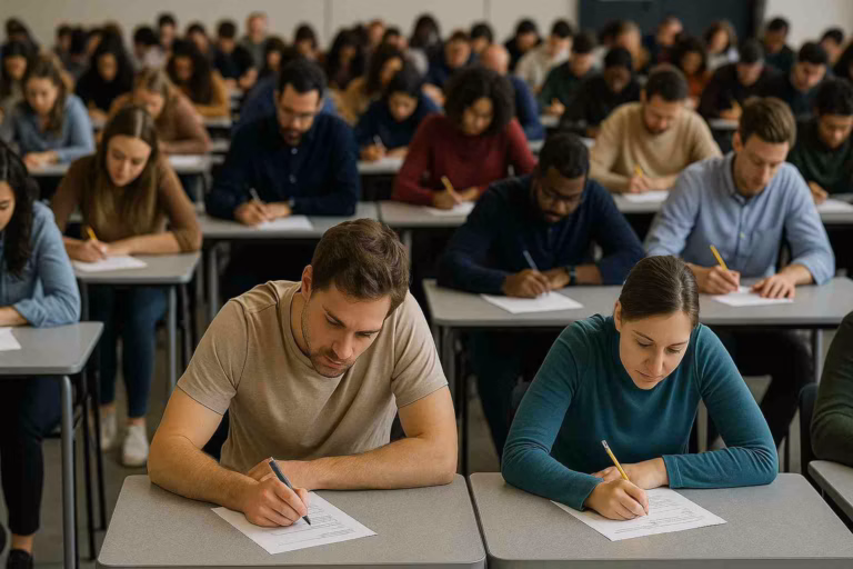Persone che svolgono una prova scritta di concorso pubblico