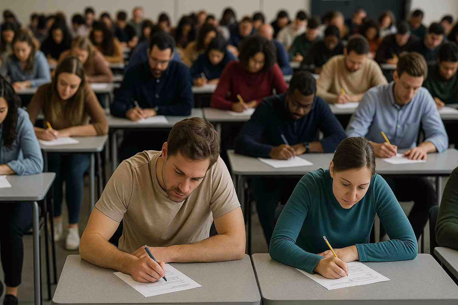 Persone che svolgono una prova scritta di concorso pubblico