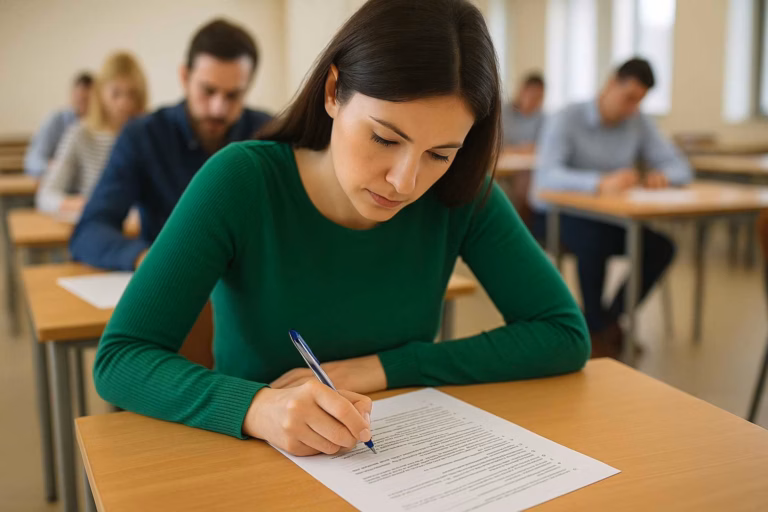 Persona che svolge la prova scritta di un concorso pubblico