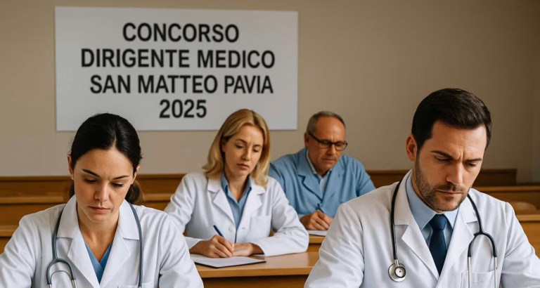 Medici in aula durante un concorso pubblico ospedaliero a Pavia