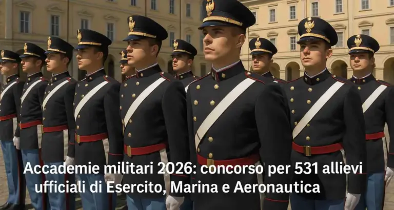 Allievi ufficiali in uniforme davanti a un’accademia militare italiana