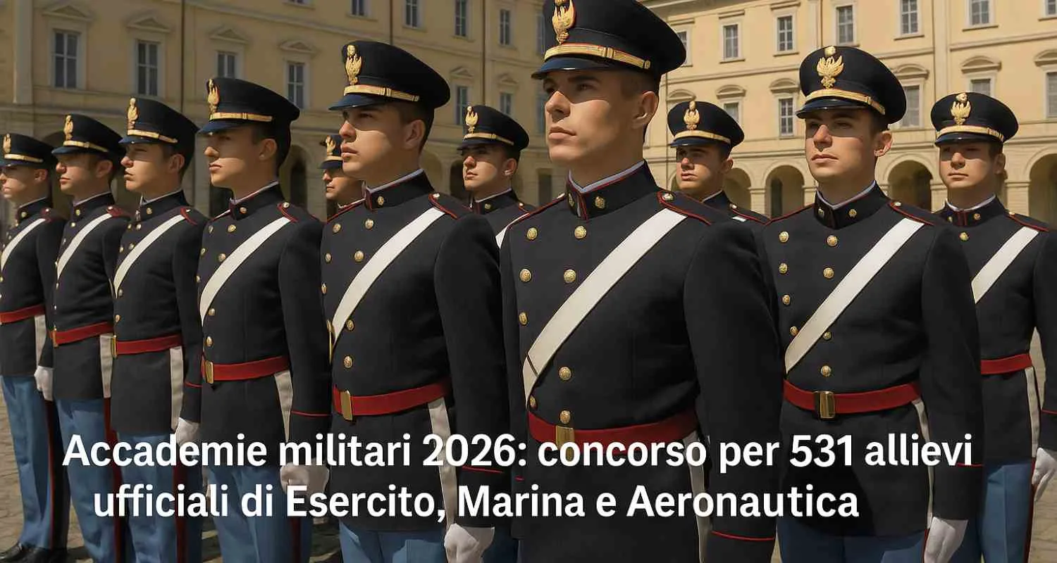 Allievi ufficiali in uniforme davanti a un’accademia militare italiana