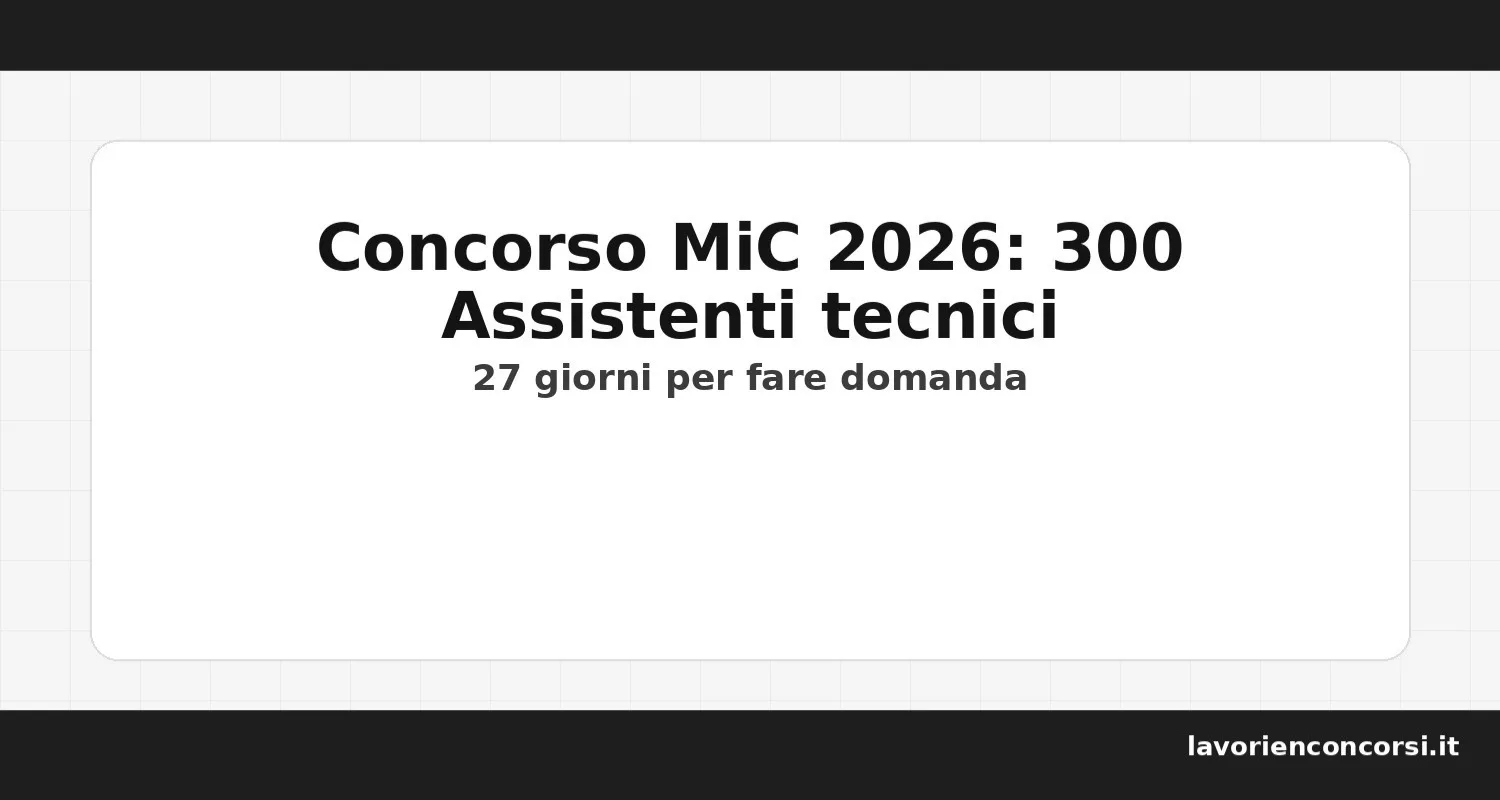 Concorso MiC 2026: 300 assistenti tecnici tutela e valorizzazione, scadenza 10 gennaio 2026