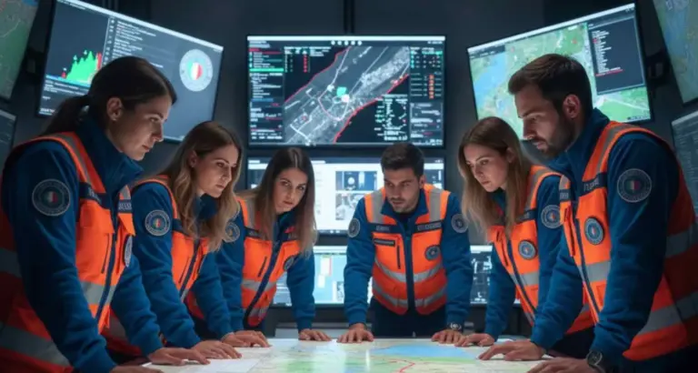 Squadra della Protezione Civile in sala operativa, rappresentazione dei profili ricercati dal bando RIPAM 2026.