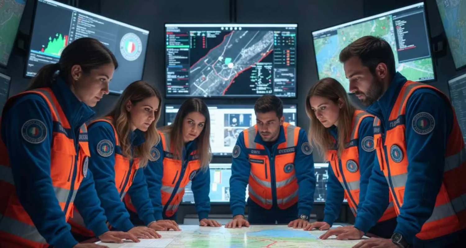 Squadra della Protezione Civile in sala operativa, rappresentazione dei profili ricercati dal bando RIPAM 2026.