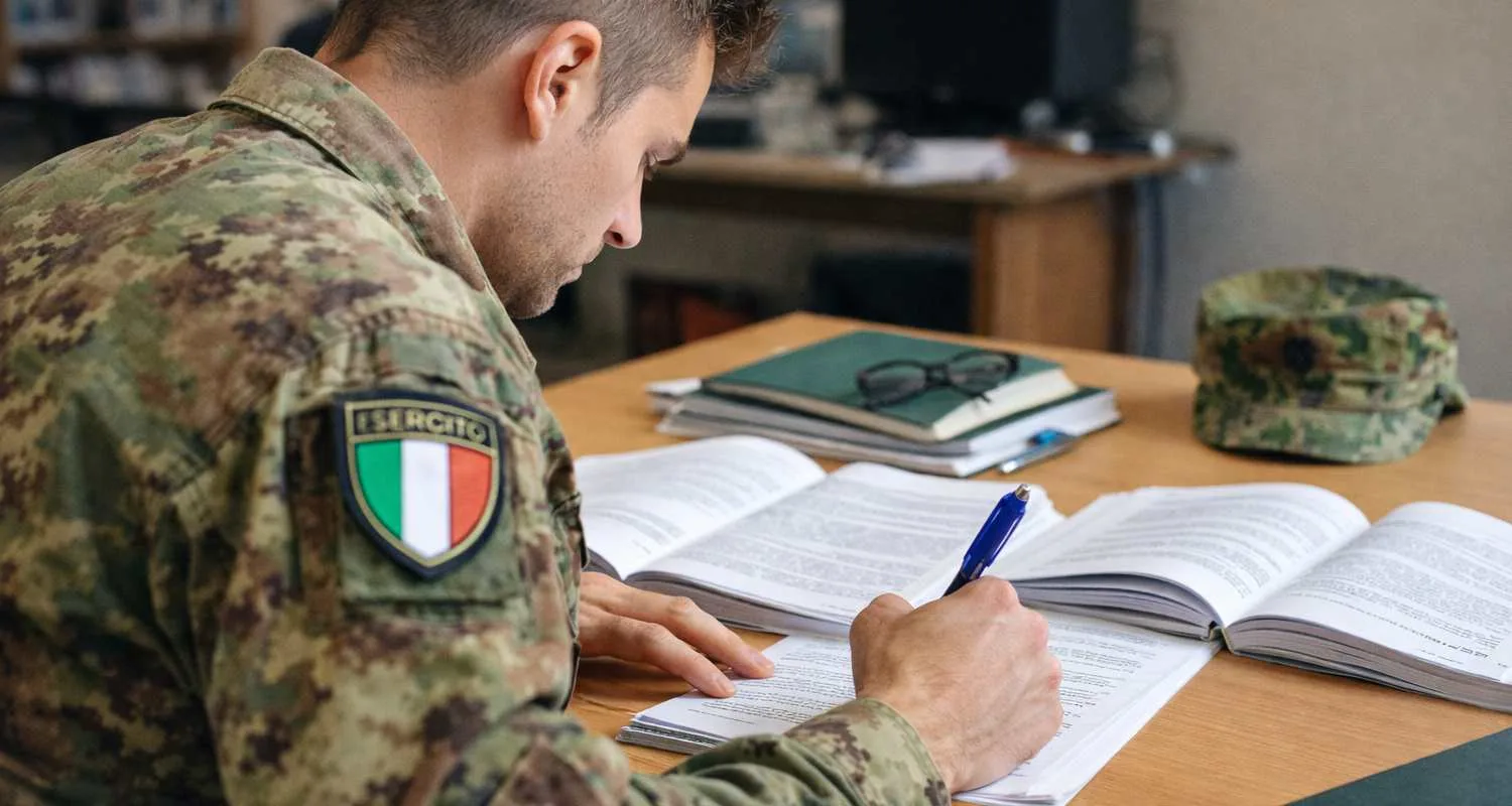 Candidati durante una prova scritta di concorso pubblico in aula, con sorveglianza