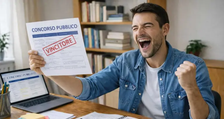 Persona che esulta dopo aver vinto un concorso pubblico