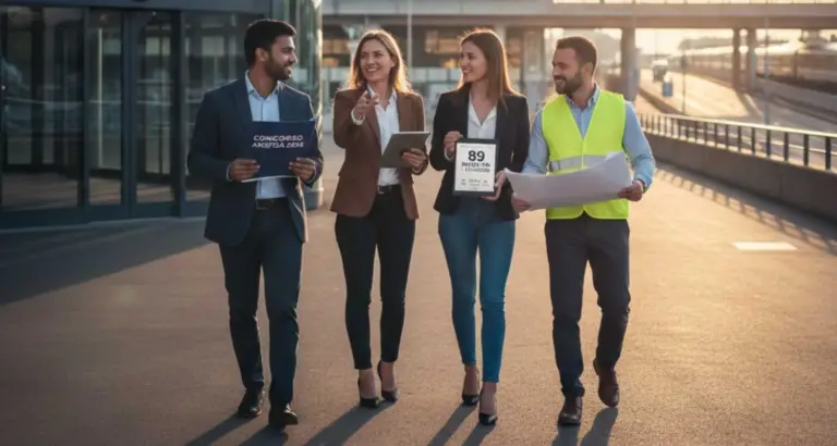 Gruppo di professionisti, ingegneri e geometri davanti alla sede ANSFISA per il concorso 2026