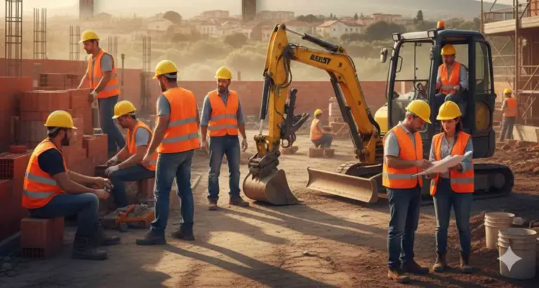 Operai edili in un cantiere nella zona di Marigliano