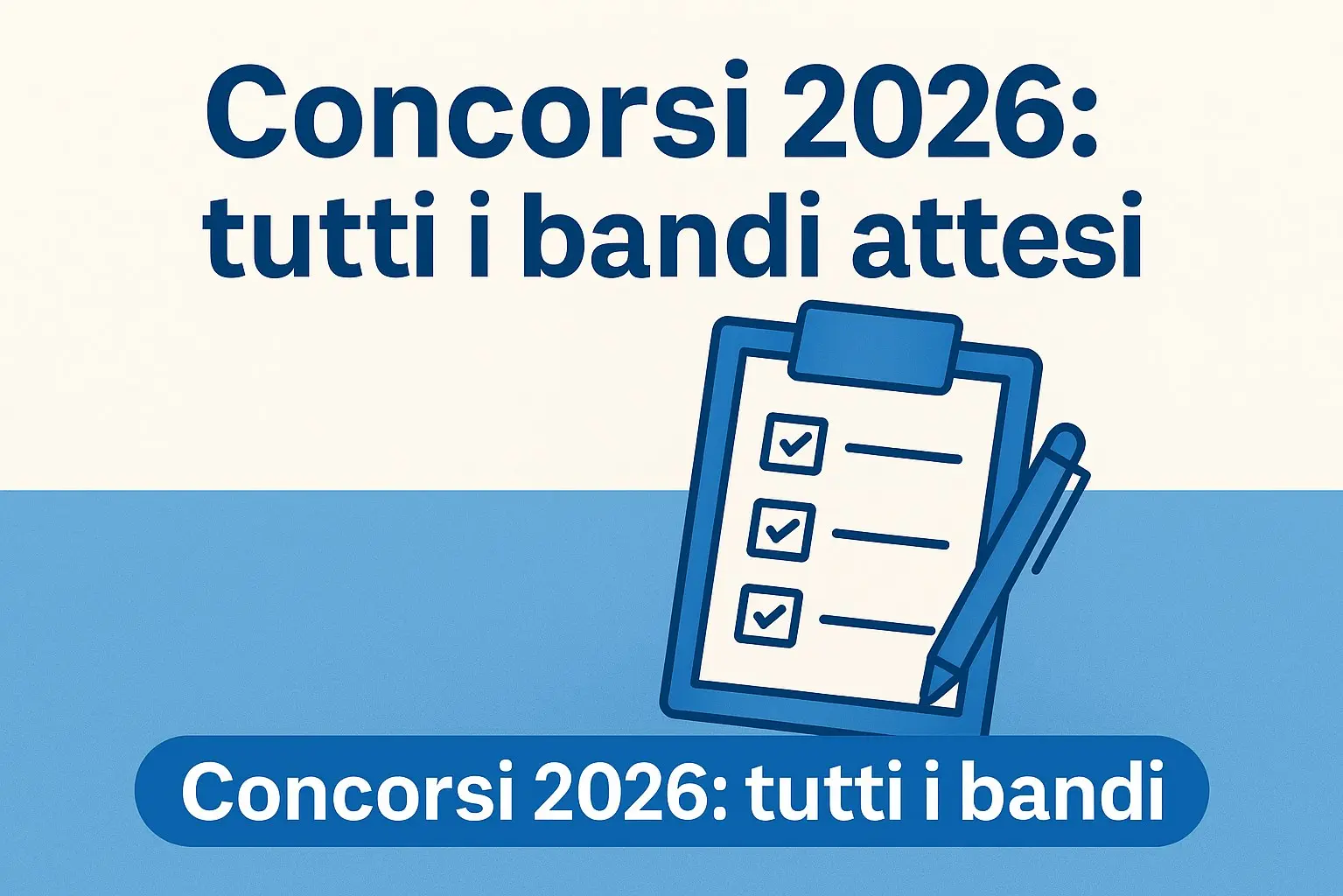 Illustrazione con scrivania, documenti, laptop e penna per concorsi pubblici 2026 in Italia