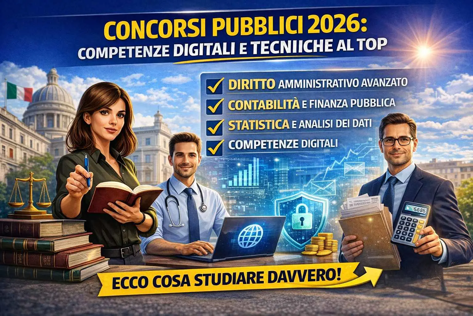 Concorsi pubblici 2026 studio diritto amministrativo, contabilità, statistica e competenze digitali
