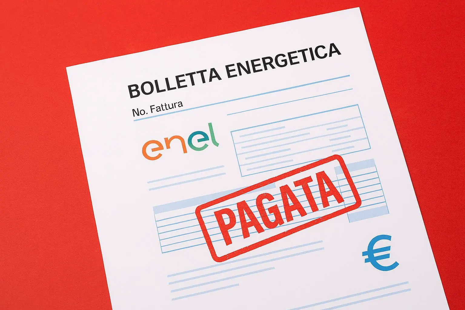 Bolletta Enel pagata su sfondo rosso