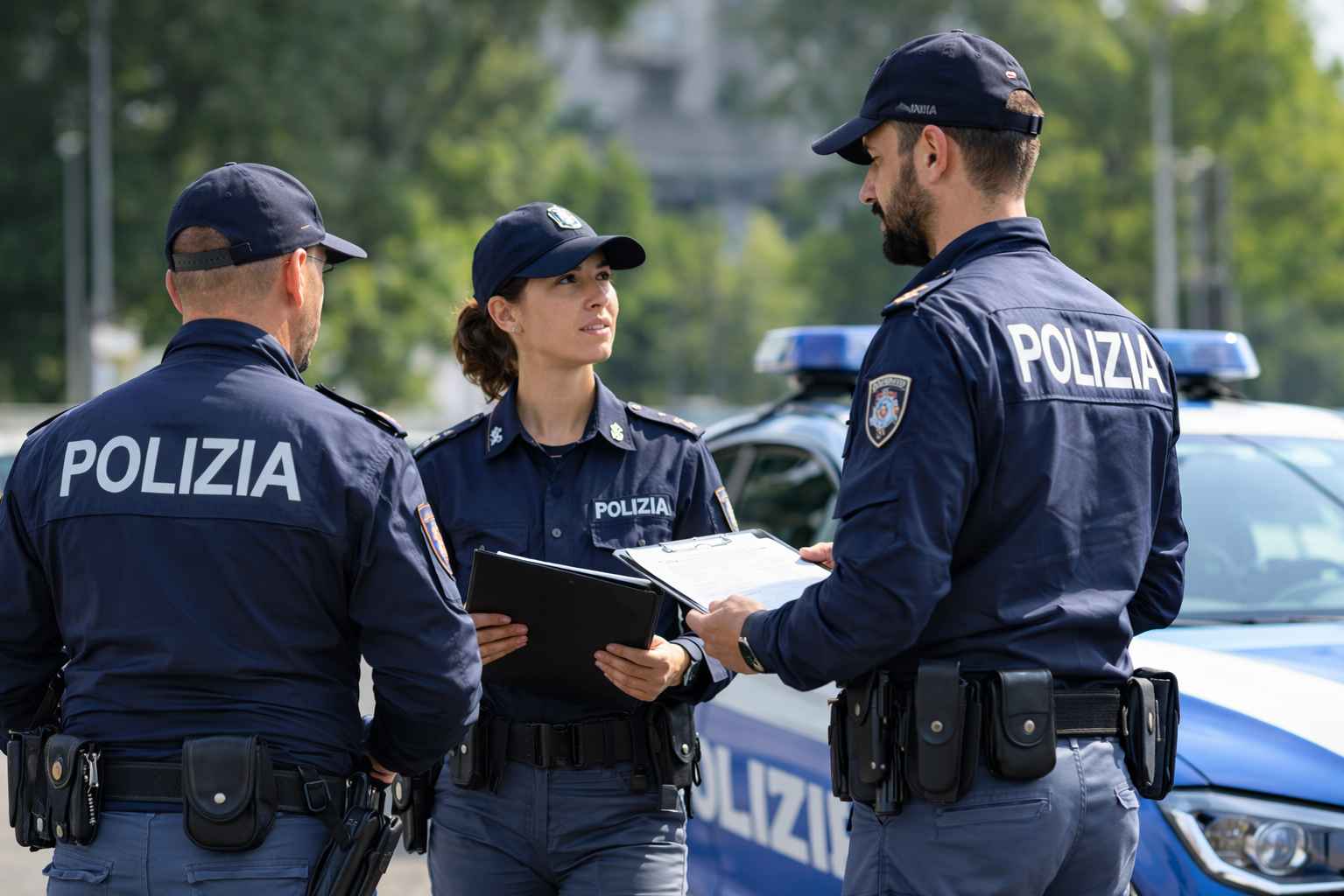 Agenti della Polizia di Stato in uniforme blu in attività operativa per il concorso ispettore superiore 2026