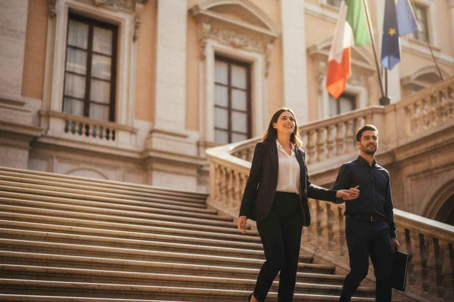 Giovane laureato davanti alla sede della Presidenza del Consiglio dei Ministri per il nuovo concorso.