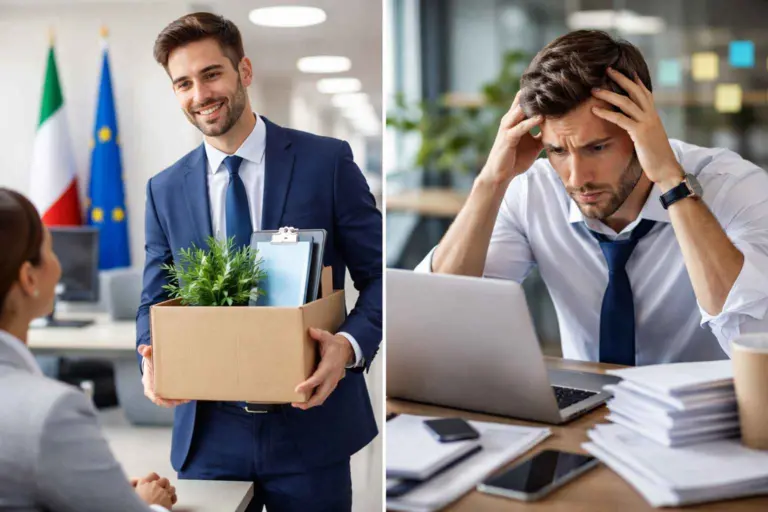 Giovane uomo in giacca che prende servizio nella Pubblica Amministrazione e lavoratore nel privato sotto stress al computer
