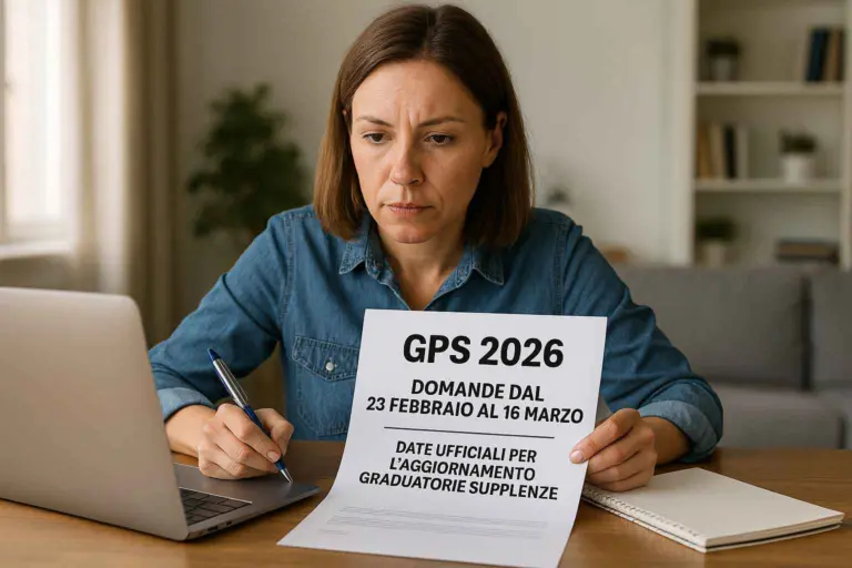 Docente consulta le date ufficiali per l’aggiornamento delle graduatorie GPS 2026 sul portale ministeriale