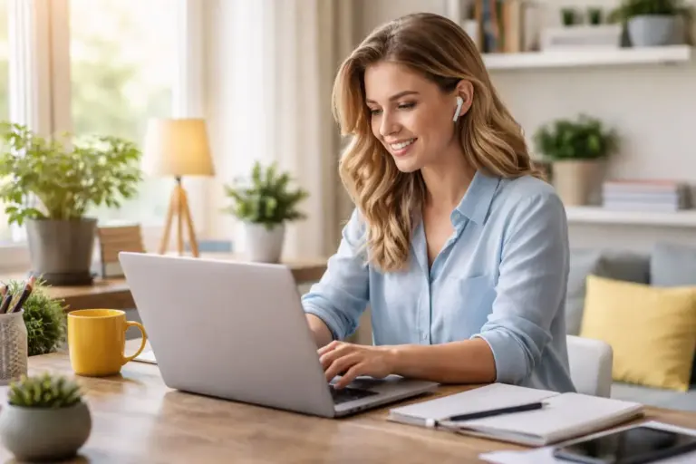 donna che lavora al computer da casa in smart working