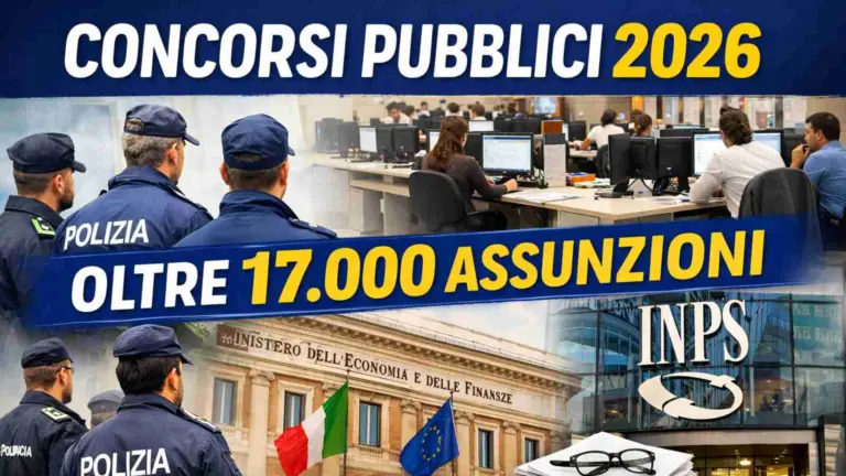 Maxi concorsi pubblici 2026 in Italia: oltre 17.000 posti tra Ministeri, INPS e Agenzie dello Stato, opportunità per diplomati e laureati.