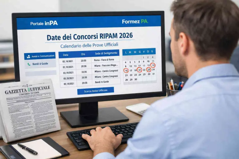 Candidato consulta le Date dei Concorsi RIPAM 2026 sul portale inPA dal computer